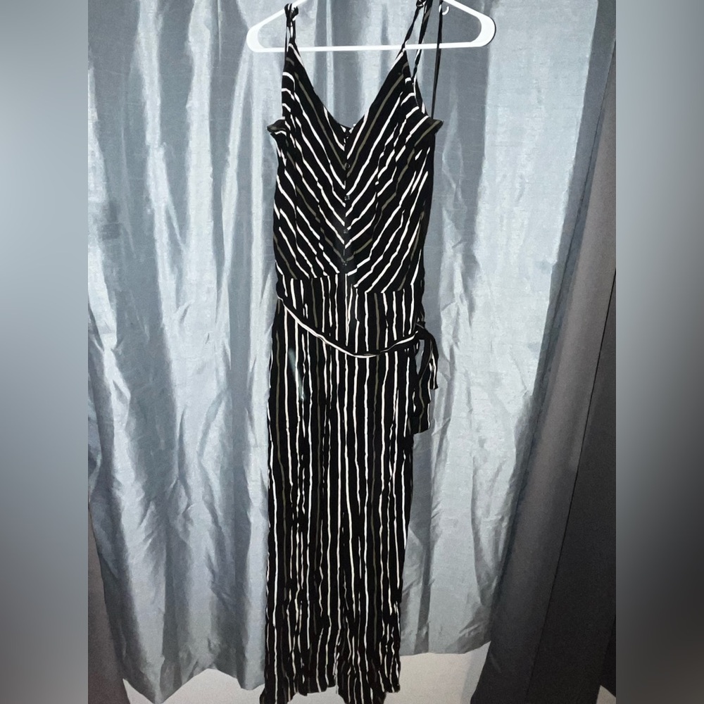 Kismet Black and White Striped Maxi Jumpsuit